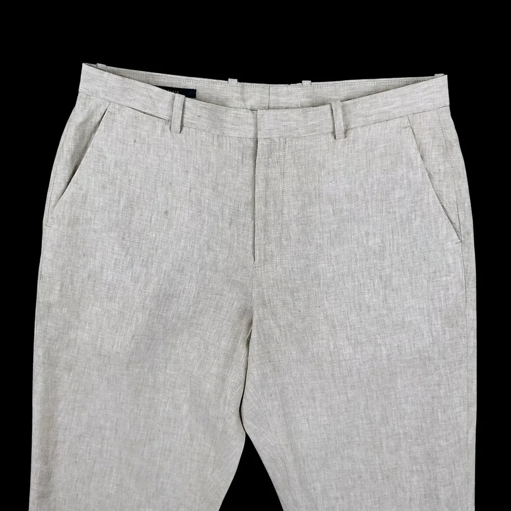 Perry Ellis Pants Men 34x30 (ACTUAL 34x29) Beige Linen Blend Straight Trousers